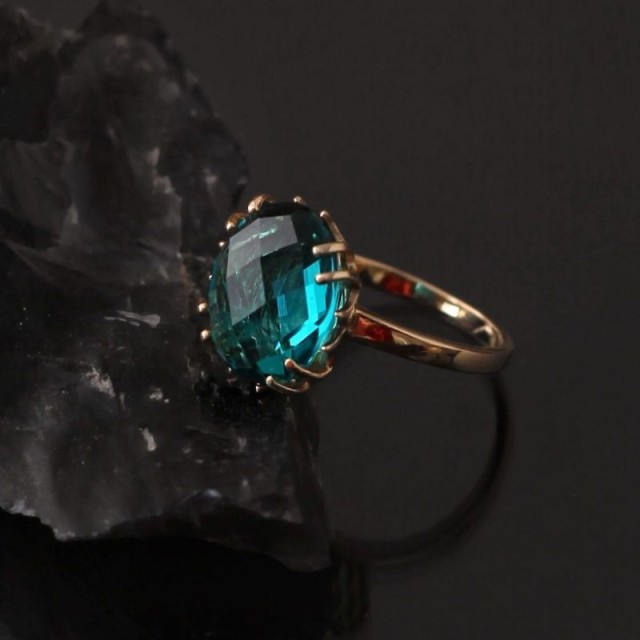 Doğal Taş Altın London Blue Topaz Yüzük 7